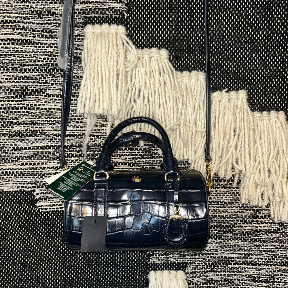 NWT Ralph Lauren Black Crocodile-Embossed Handbag
